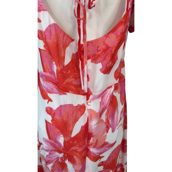 NWT WAYF Large Floral Print Maxi Dress Puff Sleeves & Tie Neckline - Picture 10 of 16